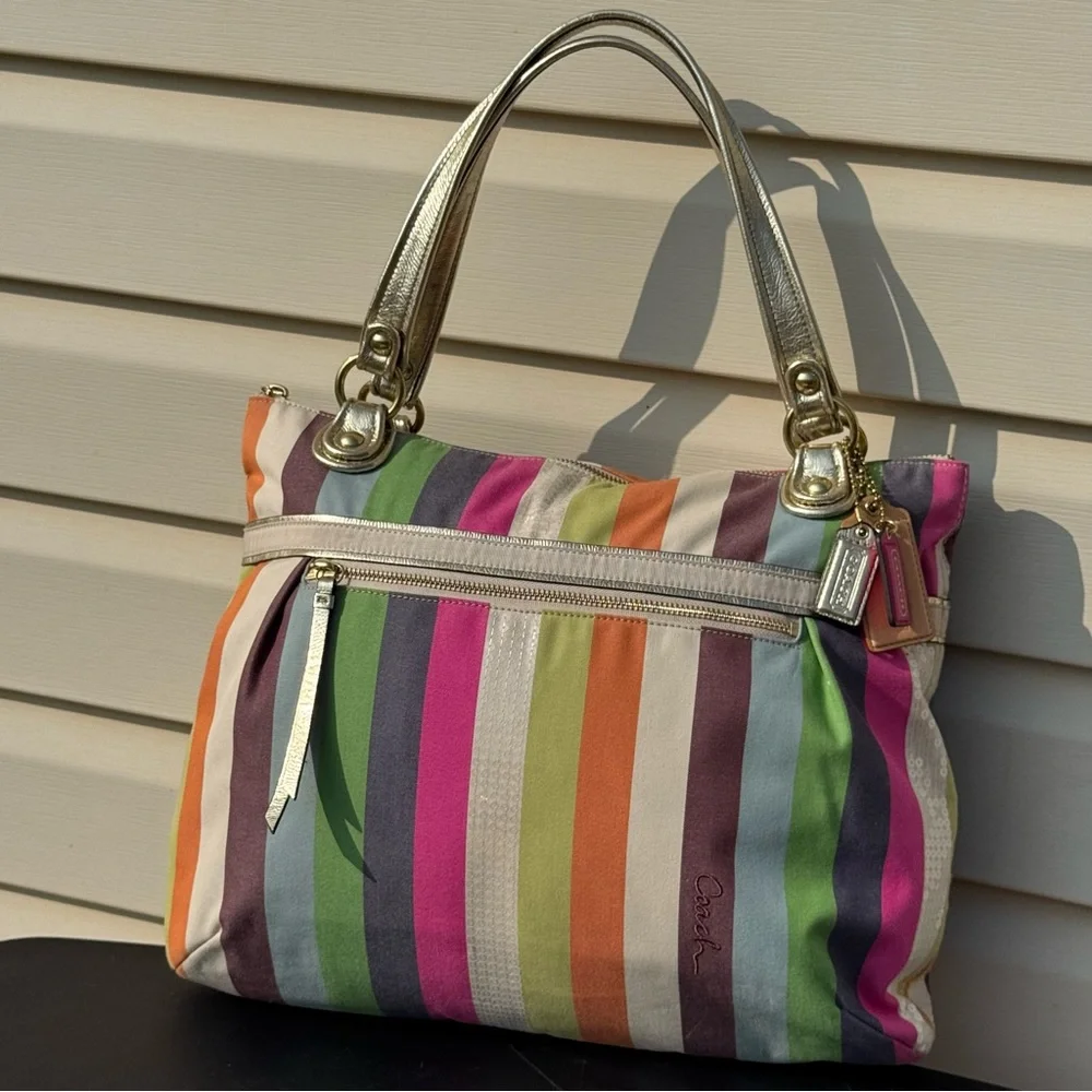 Coach Women’s 19021 Poppy Legacy Stripe Glam Large Preppy Tote - Picture 7 of 15